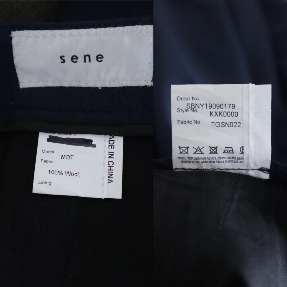 Sene Women's Wool Two Piece Suit Blazer Jacket Pant Set Navy Blue - Picture 12 of 12